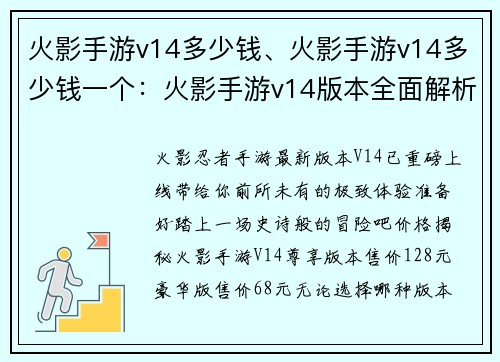 火影手游v14多少钱、火影手游v14多少钱一个：火影手游v14版本全面解析，价格及内容详解