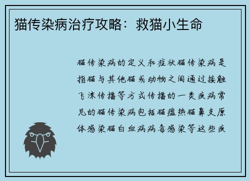 猫传染病治疗攻略：救猫小生命